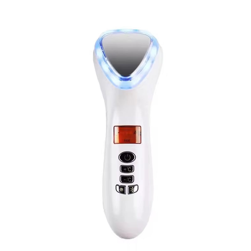 Women Hold Ultrasonic Photon Led Ion Beauty Facial Massager Hot and Cool Skin Care Device for Home Use