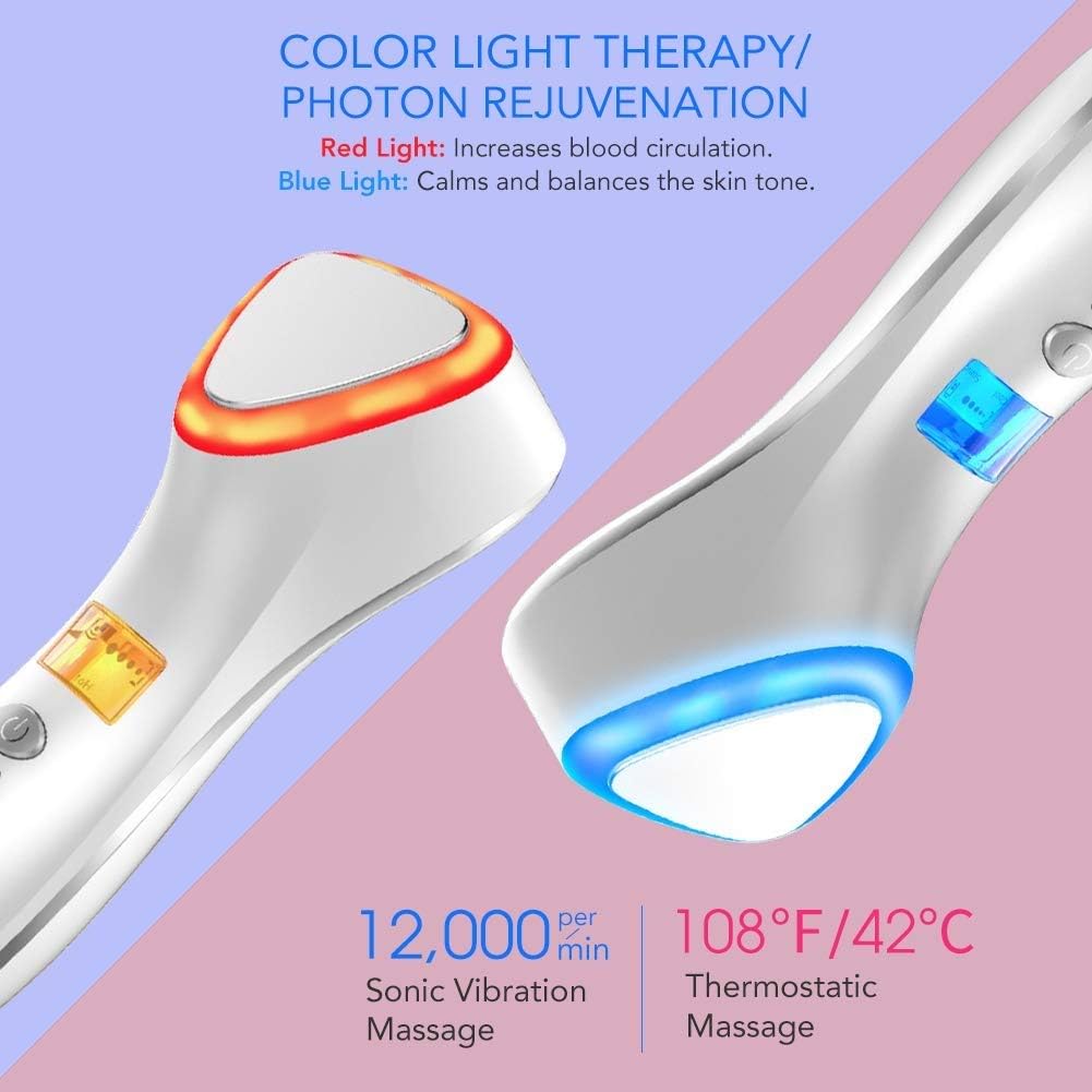 Women Hold Ultrasonic Photon Led Ion Beauty Facial Massager Hot and Cool Skin Care Device for Home Use