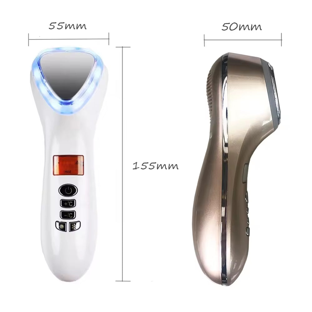 Women Hold Ultrasonic Photon Led Ion Beauty Facial Massager Hot and Cool Skin Care Device for Home Use