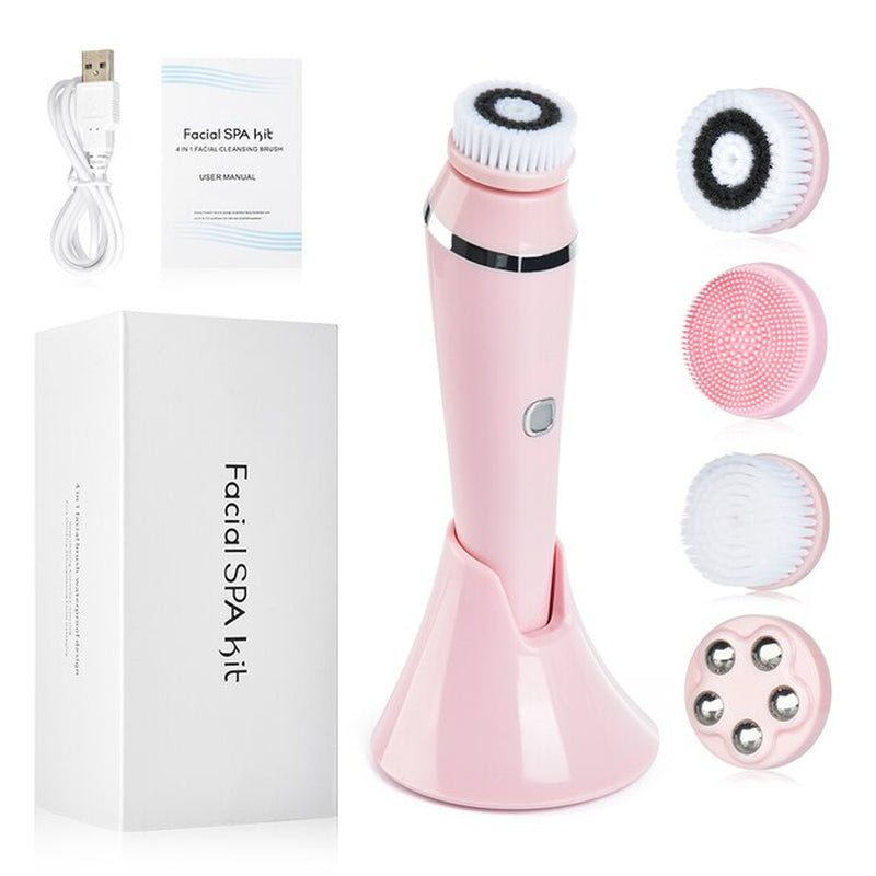 "4-in-1 Electric Sonic Face Cleansing Brush for Blackhead Removal, Exfoliation, and Skin Tightening - Home Spa Skin Care Essential!"