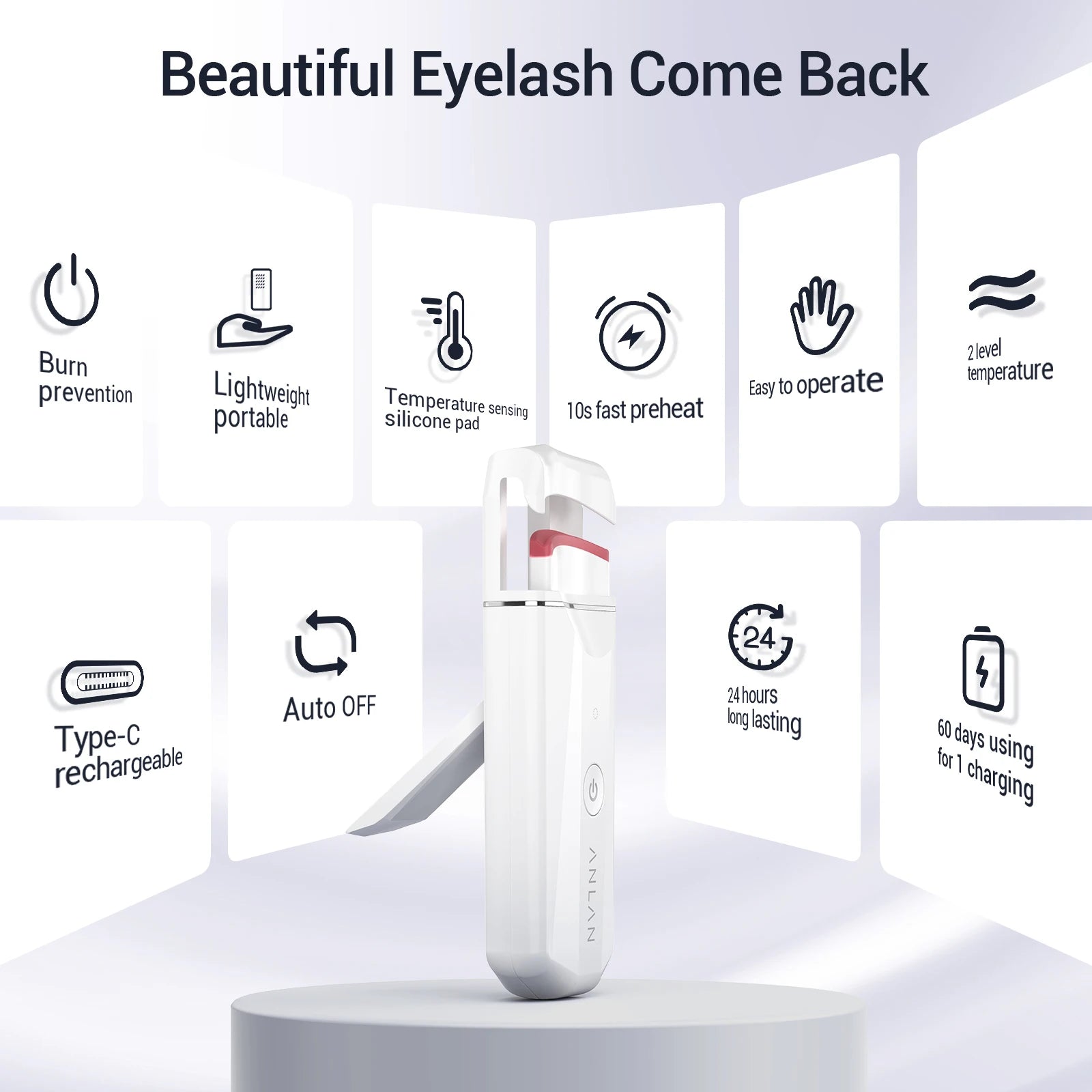 " Rechargeable Electric Heated Eyelash Curler for Long-Lasting Curls - Portable Makeup Tool for Perfectly Curled Lashes"