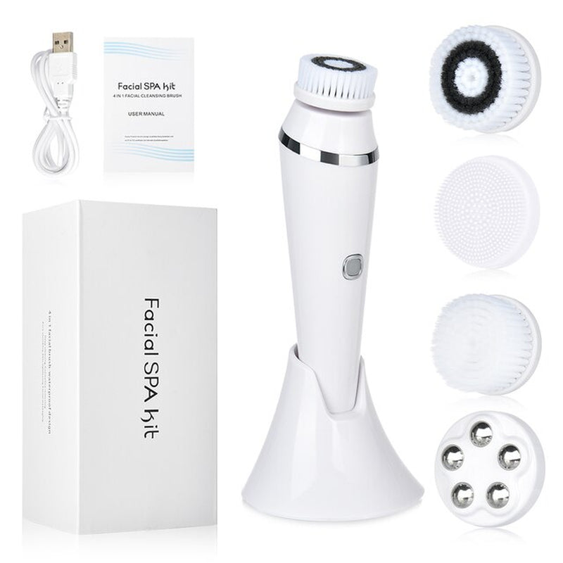 "4-in-1 Electric Sonic Face Cleansing Brush for Blackhead Removal, Exfoliation, and Skin Tightening - Home Spa Skin Care Essential!"